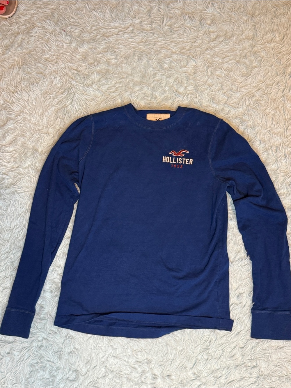 Hollister Men's Navy Crewneck with Small Embroidered Logo